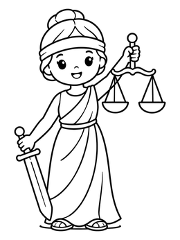 Free printable Cute Lady Justice With Scales coloring page