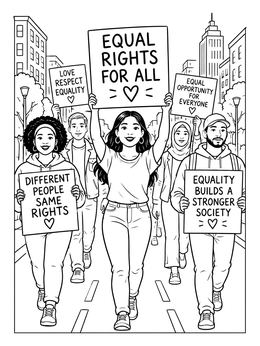 Free printable Demonstrators Marching For Equal Rights coloring page
