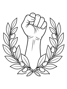 Free printable Raised Fist With Olive Branch Wreath coloring page