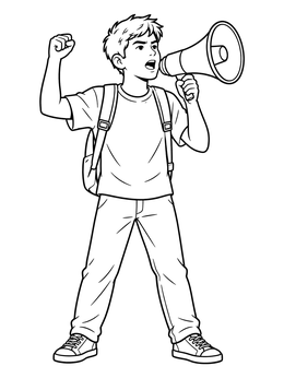 Free printable Young Activist Speaking Through Megaphone coloring page