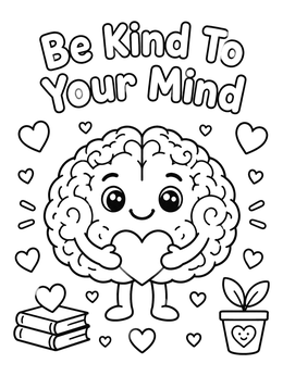 Free printable Cute Brain Holding A Heart coloring page