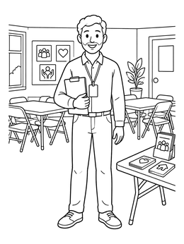 Free printable Friendly Social Worker In Community Room coloring page