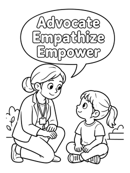 Free printable Kind Social Worker Supporting Young Child coloring page