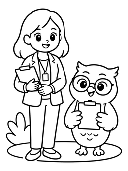 Free printable Social Worker With Cute Owl Helper coloring page