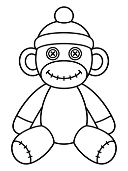 Free printable Cute Sitting Sock Monkey Toy coloring page