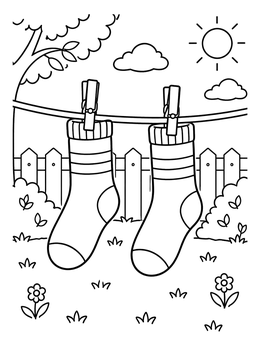Free printable Socks Drying On A Clothesline coloring page