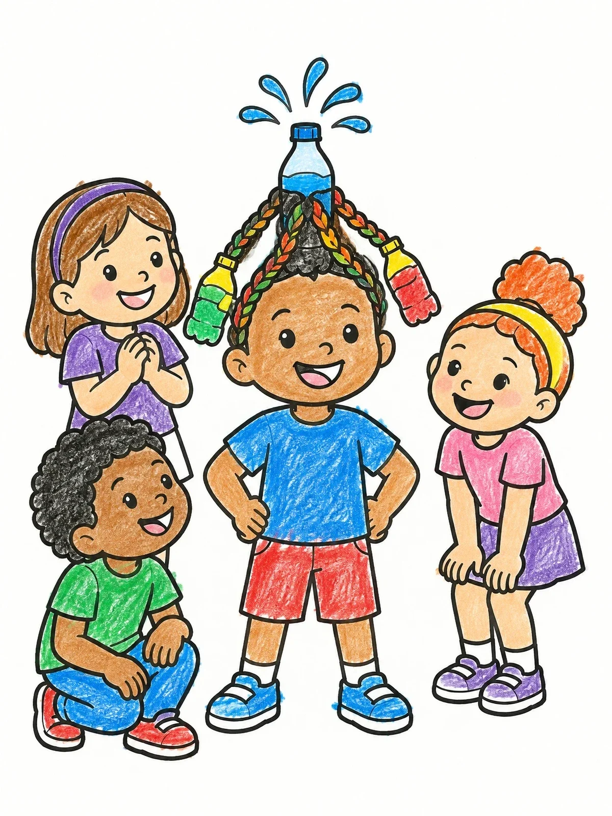 Colored example of the Soda Bottle Hairstyle With Friends coloring page