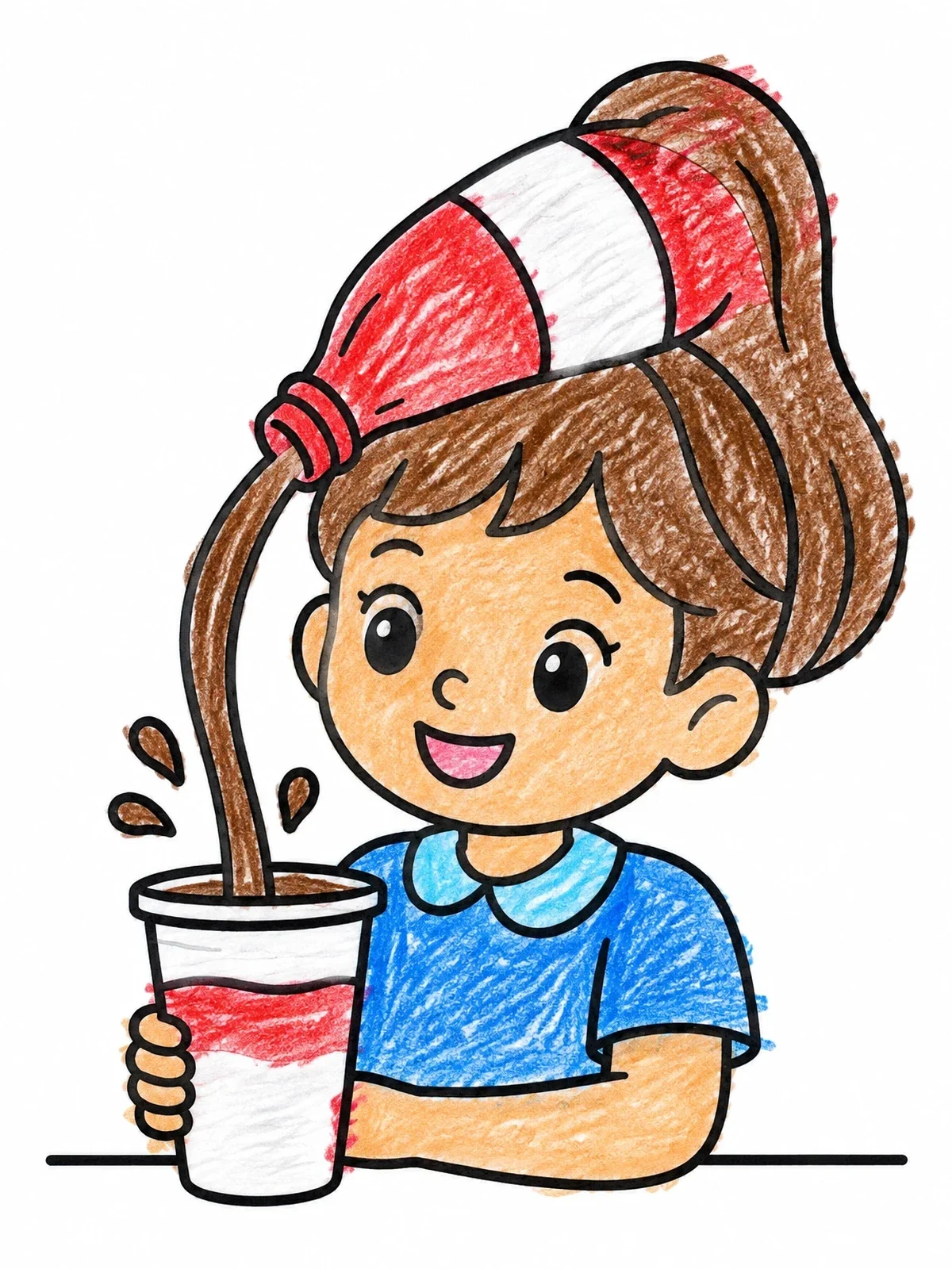 Colored example of the Soda Bottle Crazy Hairstyle coloring page
