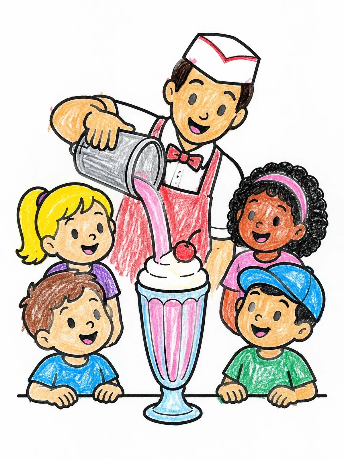 Colored example of the Soda Jerk Serving A Milkshake coloring page