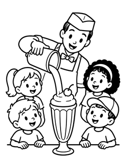 Free printable Soda Jerk Serving A Milkshake coloring page