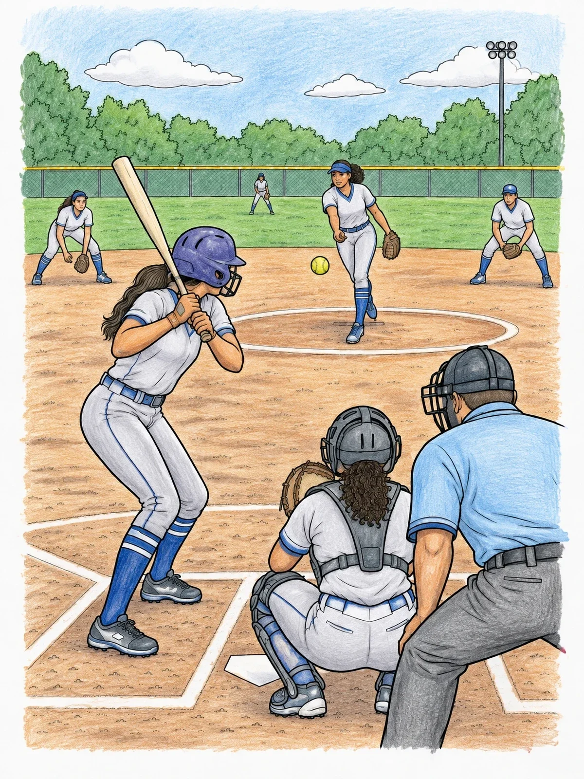 Colored example of the Softball Batter And Pitcher Duel coloring page