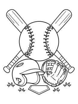 Free printable Softball Equipment And Crossed Bats coloring page