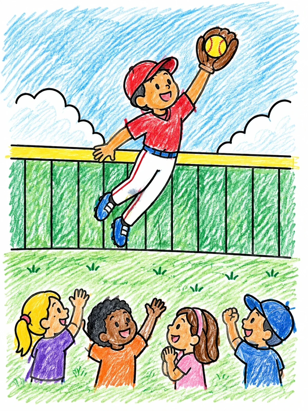 Colored example of the Outfielder Making A Big Catch coloring page