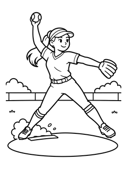Free printable Softball Pitcher On The Mound coloring page