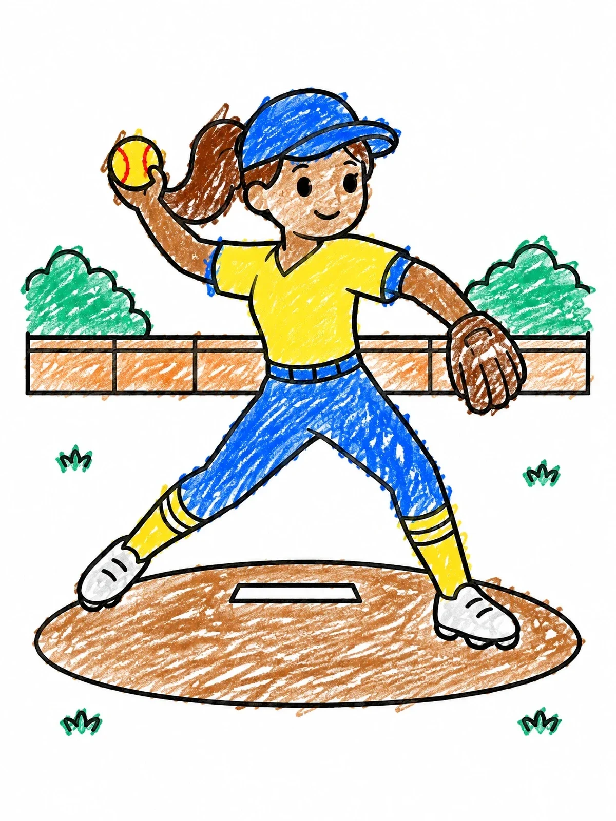 Colored example of the Softball Pitcher On The Mound coloring page