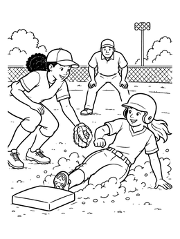 Free printable Softball Runner Sliding Into Base coloring page