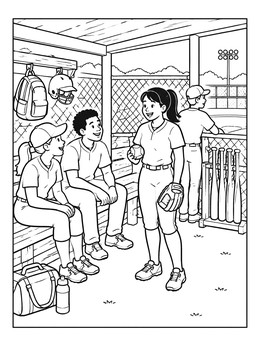 Free printable Softball Team Inside The Dugout coloring page