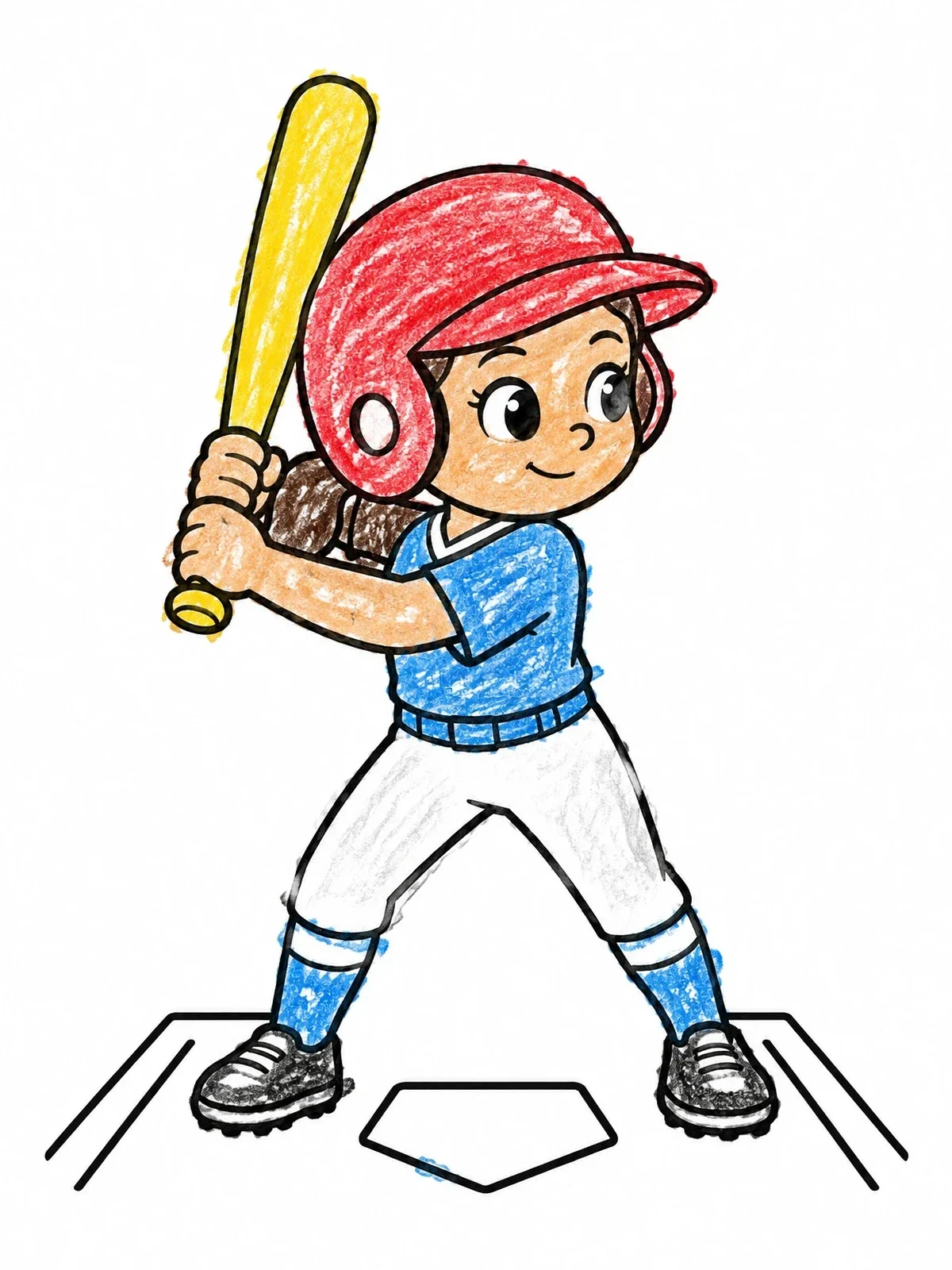 Colored example of the Young Batter At Home Plate coloring page