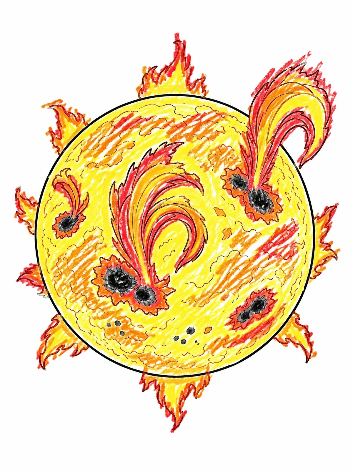 Colored example of the Solar Flares And Sunspots coloring page