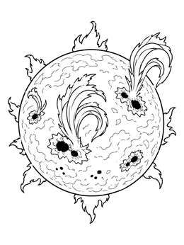 Dramatic solar flares erupting from sunspots on this sun coloring page.