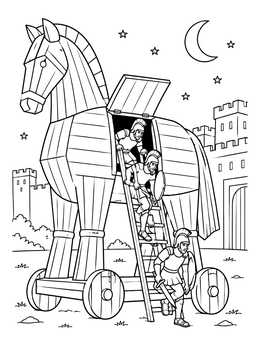 Free printable Soldiers Emerging From The Trojan Horse coloring page