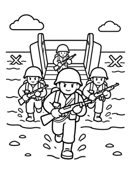 Free printable Soldiers Landing On Normandy Beach coloring page
