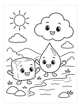 Free printable Cute States Of Matter Friends coloring page