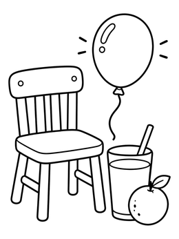Free printable Chair, Juice, And Floating Balloon coloring page