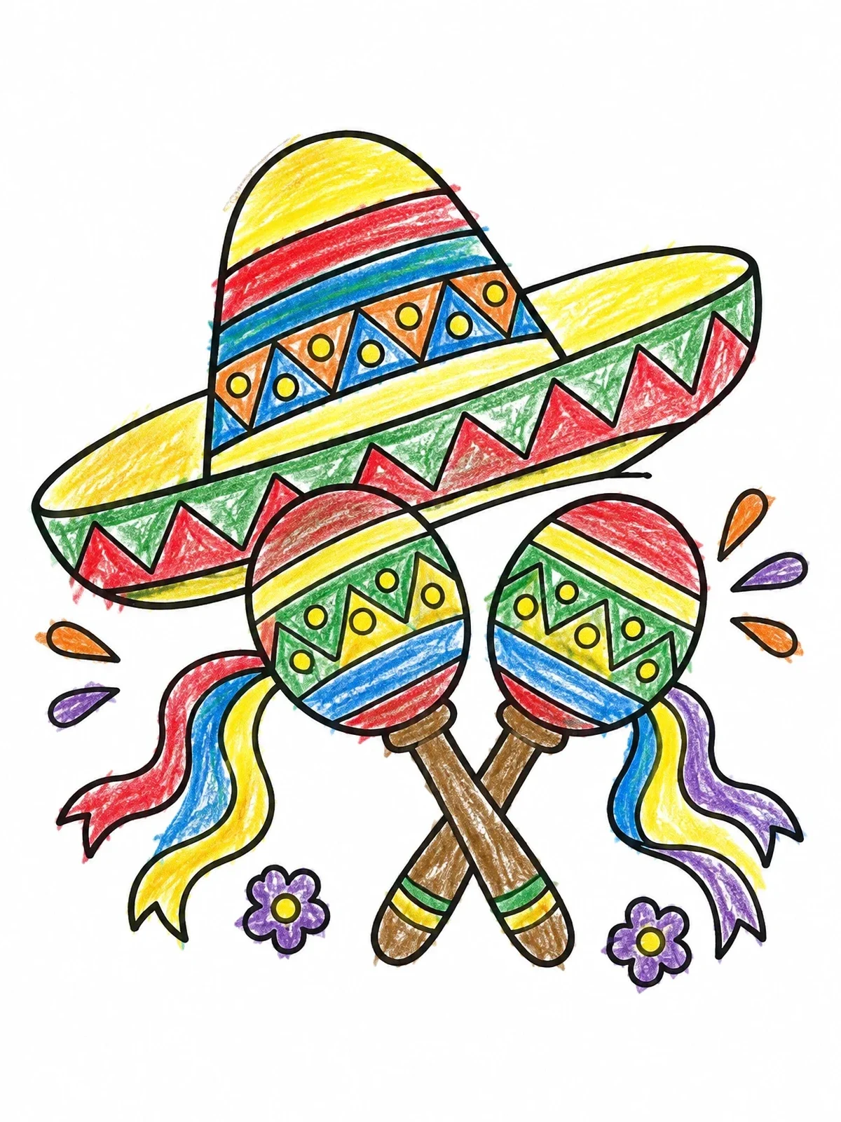 Colored example of the Sombrero And Festive Maracas coloring page
