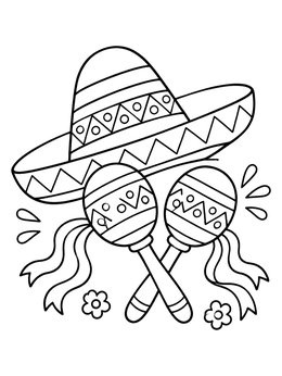 Free printable Sombrero And Festive Maracas coloring page