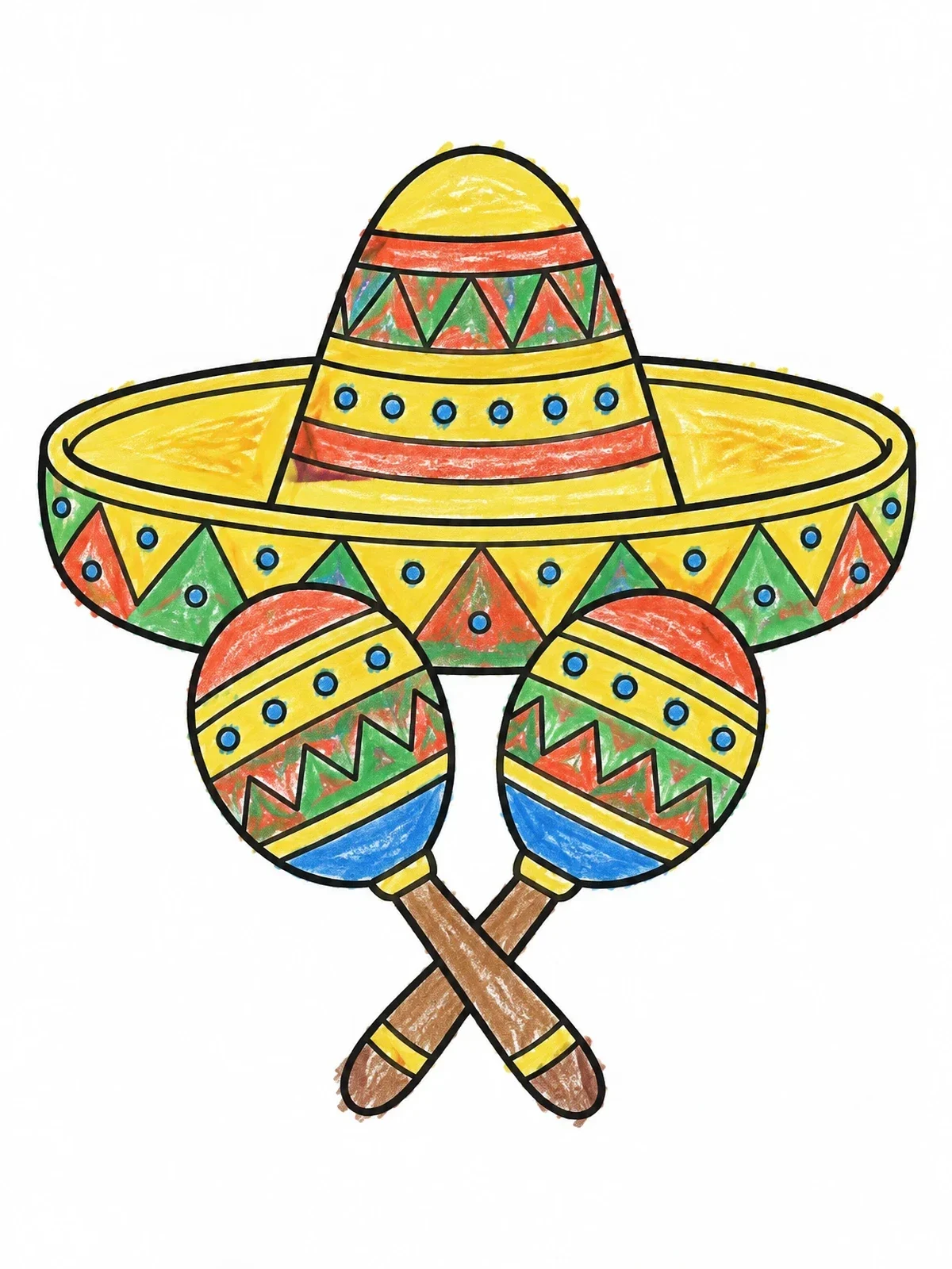 Colored example of the Festive Sombrero And Patterned Maracas coloring page