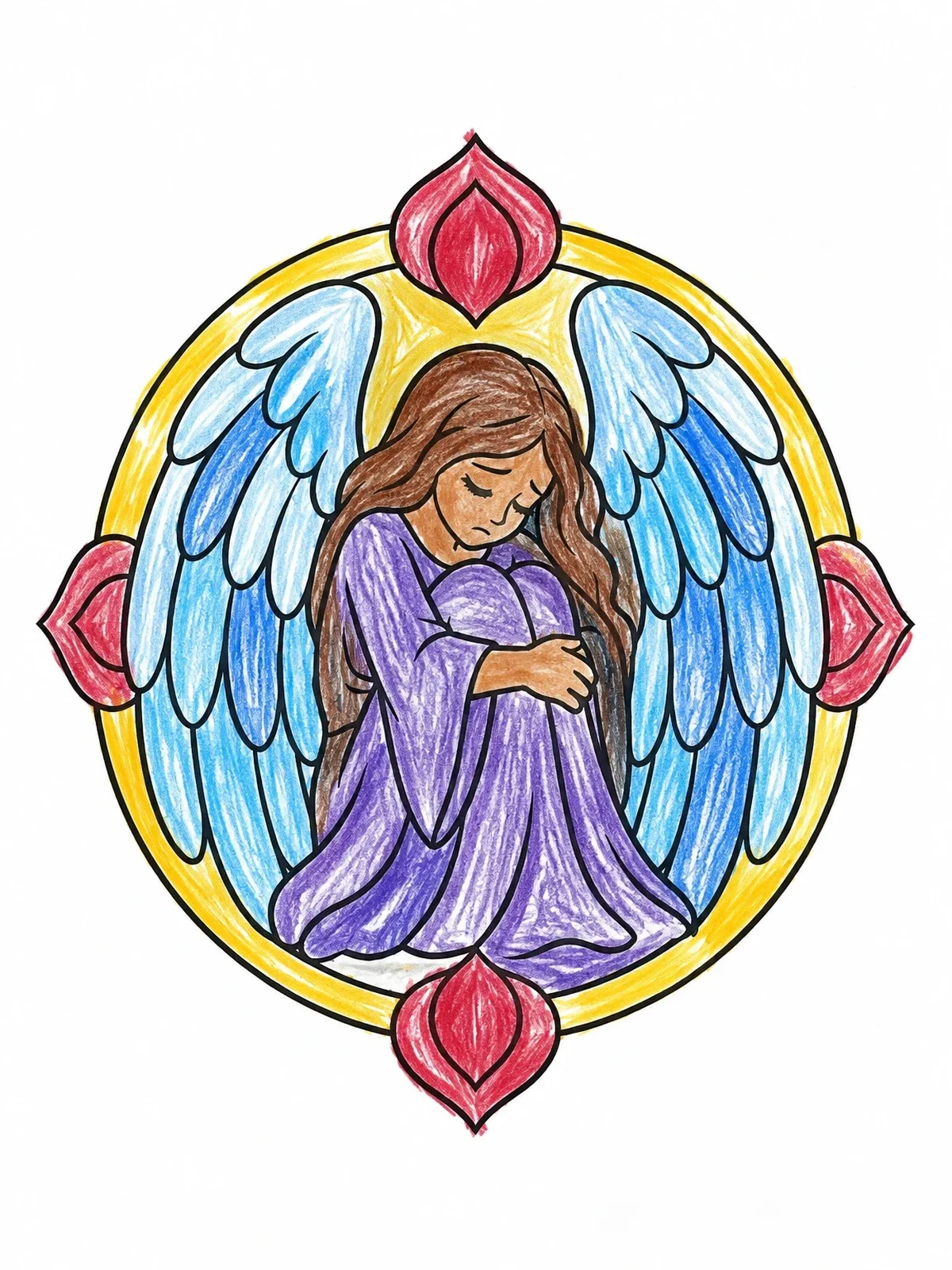 Colored example of the Sorrowful Fallen Angel In Frame coloring page