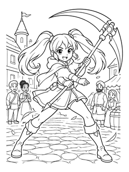 Free printable Anime Heroine With Scythe coloring page