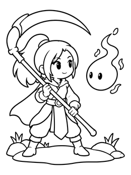 Free printable Anime Warrior And Cute Spirit Orb coloring page