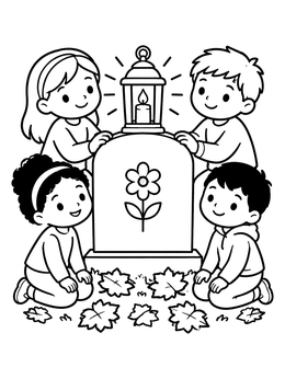 Free printable Children With Memorial Lantern coloring page