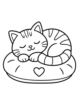 Free printable Cozy Sleeping Cat On A Cushion coloring page