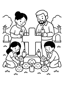 Free printable Family Remembering Loved Ones With Candles coloring page