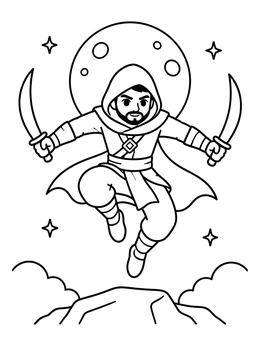 Free printable Hooded Spirit Hunter Leaping coloring page