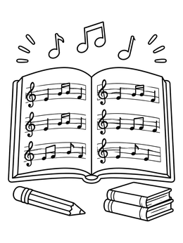 Free printable Open Songbook With Musical Notes coloring page