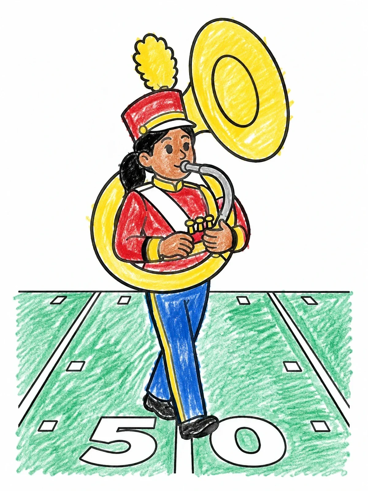 Colored example of the Sousaphone Player On The Field coloring page