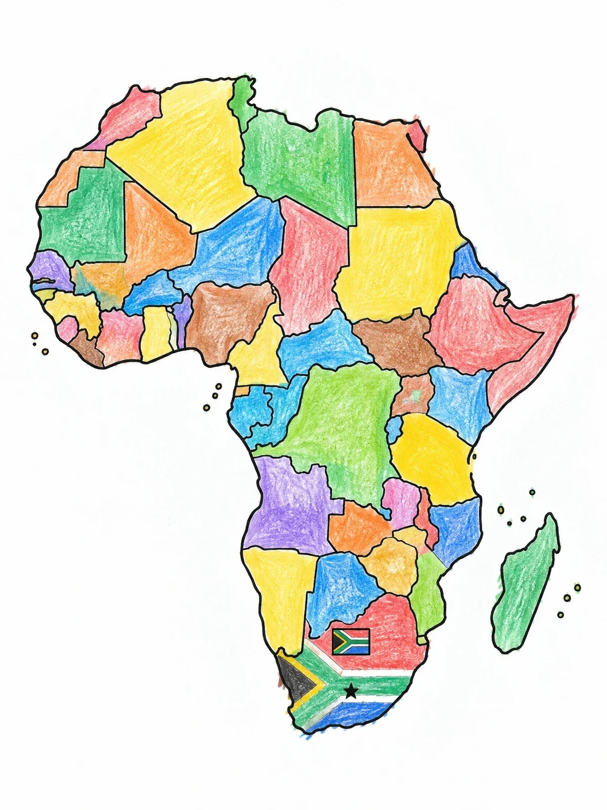 Colored example of the South Africa On African Continent Map coloring page