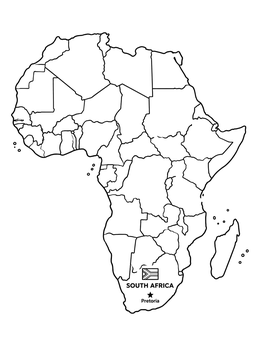 Free printable South Africa On African Continent Map coloring page