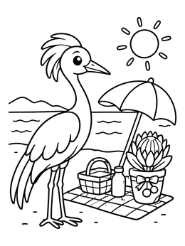 Free printable Blue Crane Beach Picnic coloring page