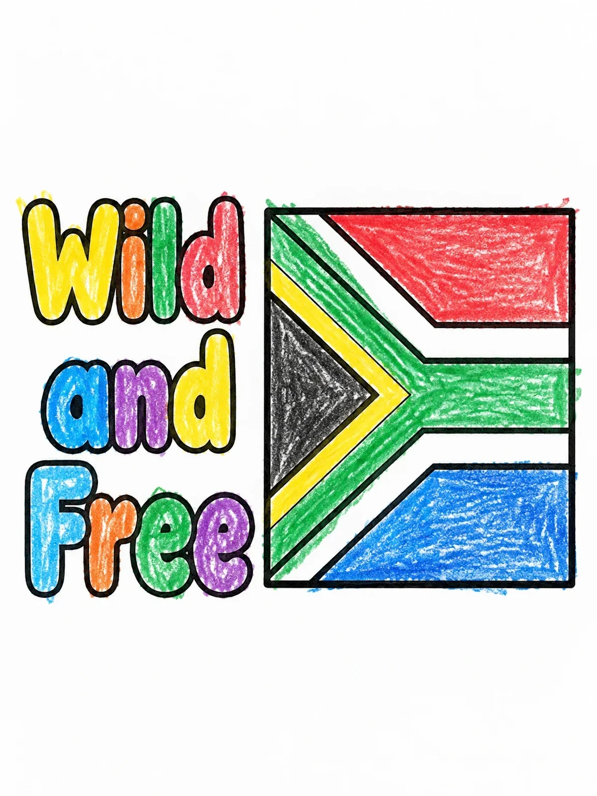 Colored example of the South Africa Flag And Wild And Free coloring page