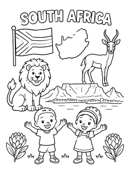 Free printable South Africa Landmarks And Wildlife Collage coloring page