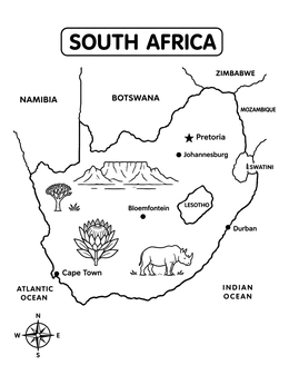 Free printable South Africa Map With Icons coloring page