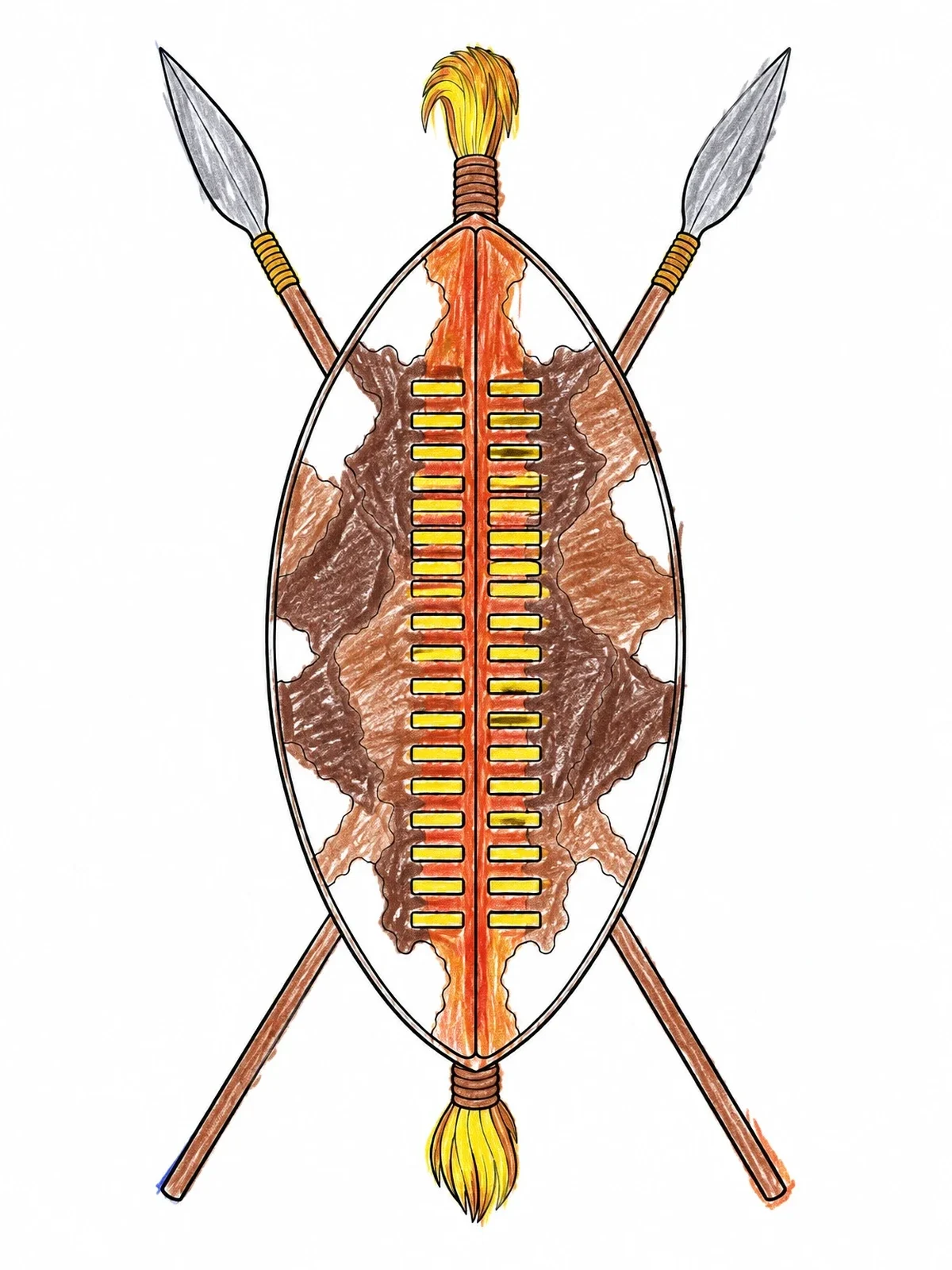 Colored example of the Traditional Zulu Shield And Crossed Spears coloring page