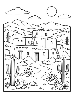 Free printable Adobe Pueblo In Desert Hills coloring page