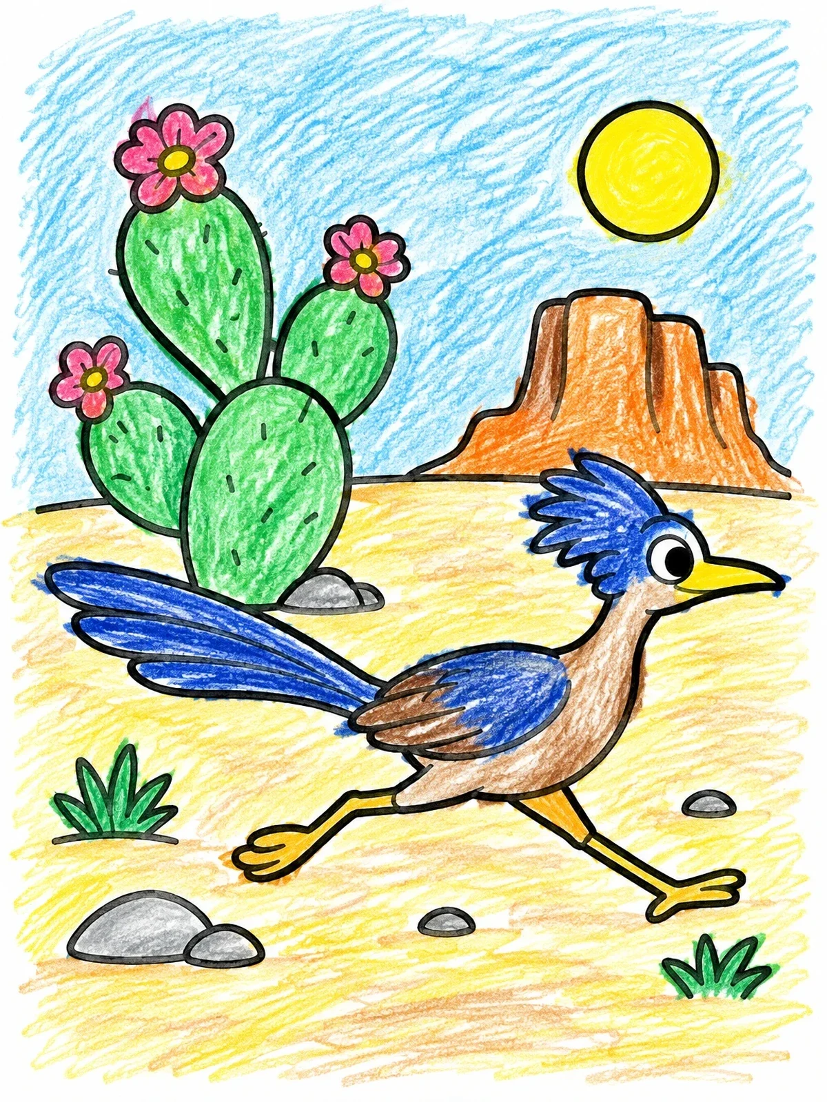 Colored example of the Speedy Roadrunner In The Desert coloring page