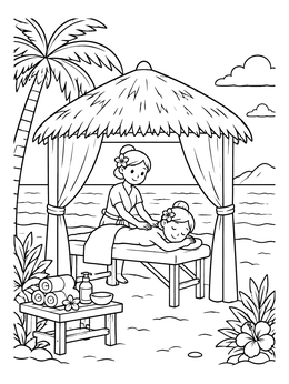 Free printable Beach Cabana Massage Day coloring page